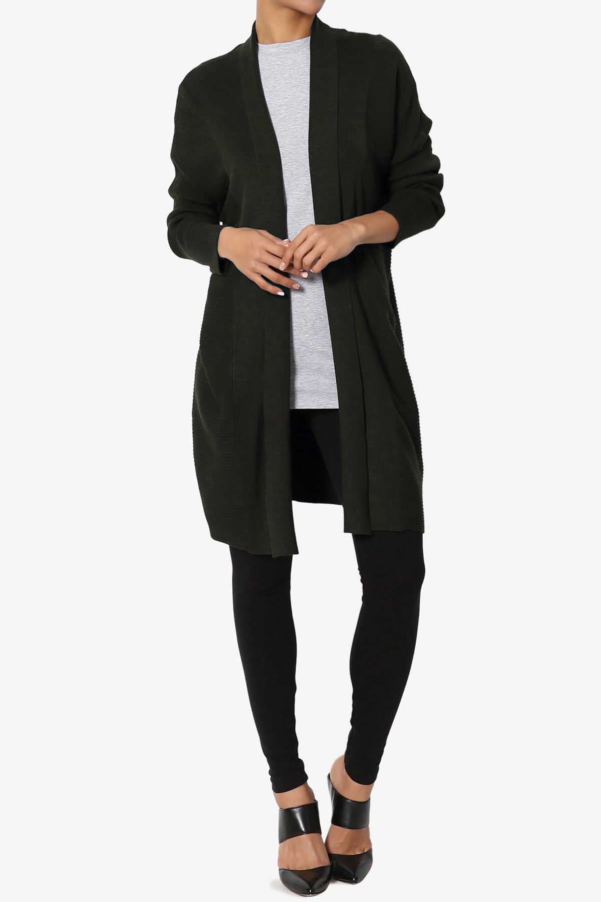 Aviv Ribbed Dolman Sleeve Open Cardigan