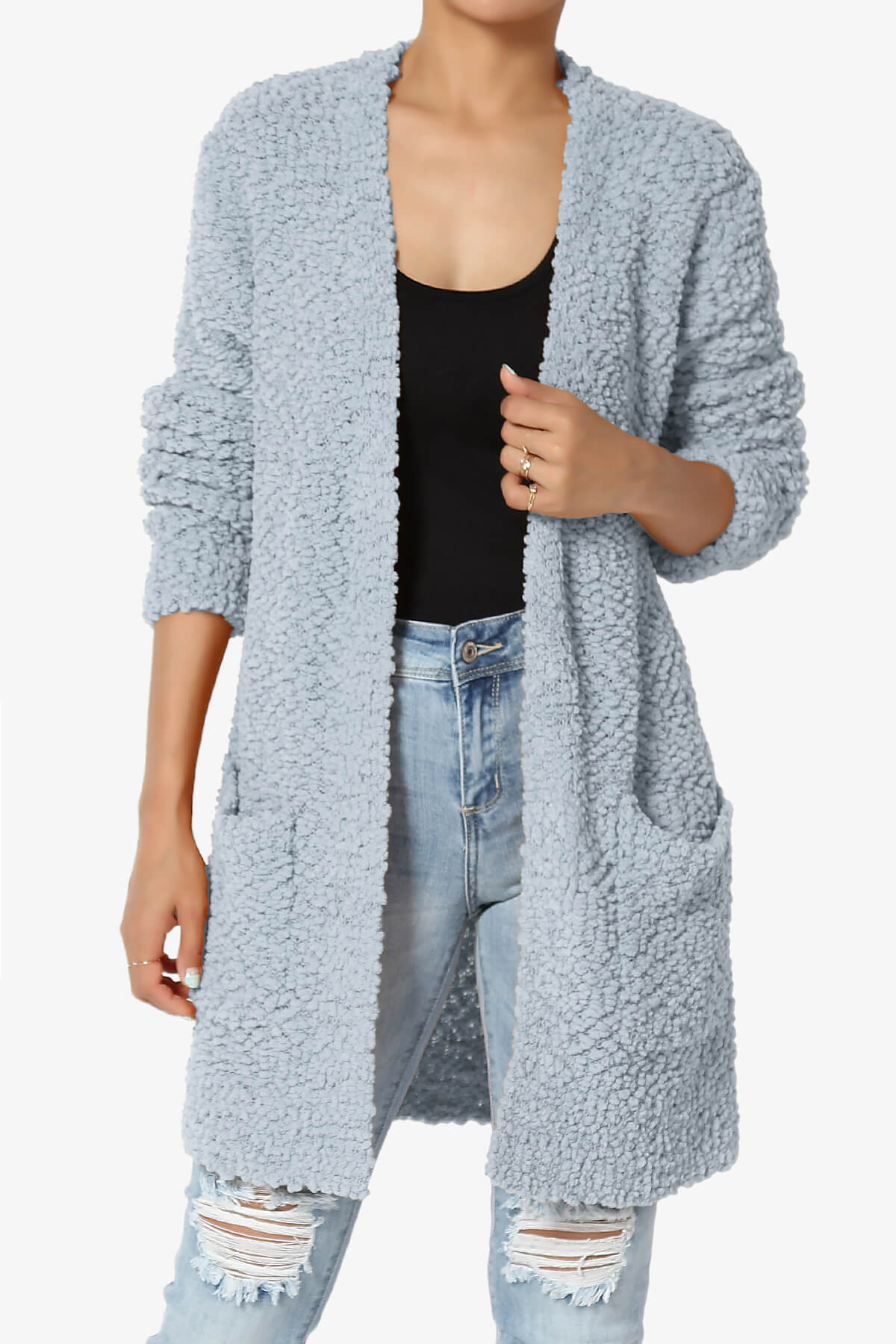 Barry Soft Popcorn Knit Sweater Cardigan ASH BLUE_1