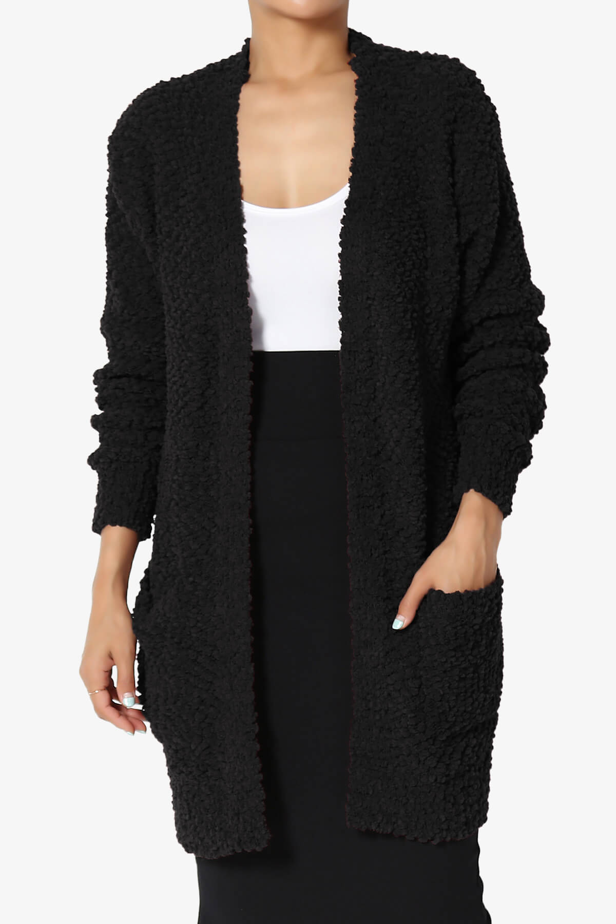 Barry Soft Popcorn Knit Sweater Cardigan BLACK_1
