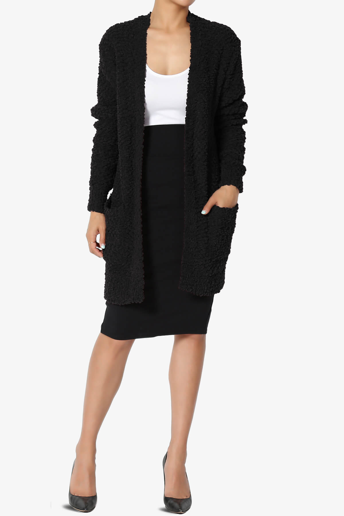 Barry Soft Popcorn Knit Sweater Cardigan BLACK_6