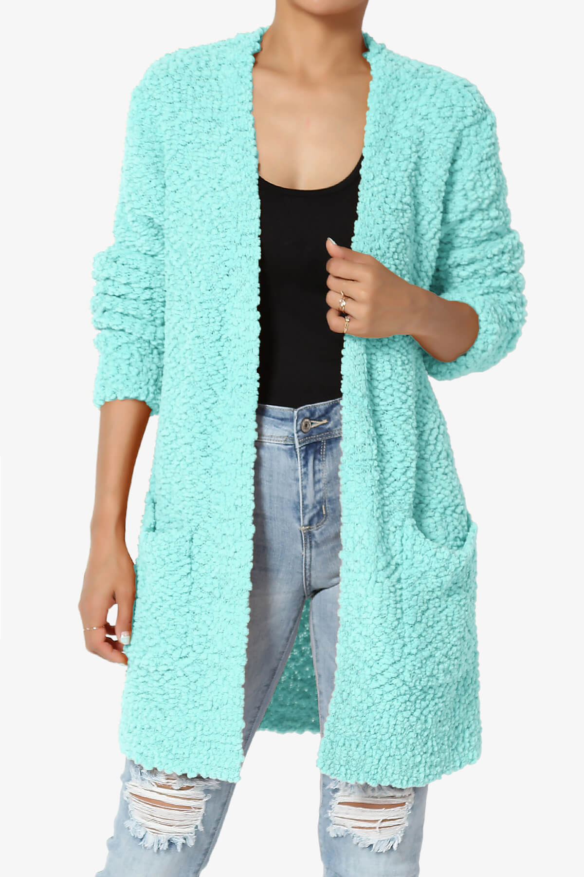 Barry Soft Popcorn Knit Sweater Cardigan BLUE MINT_1