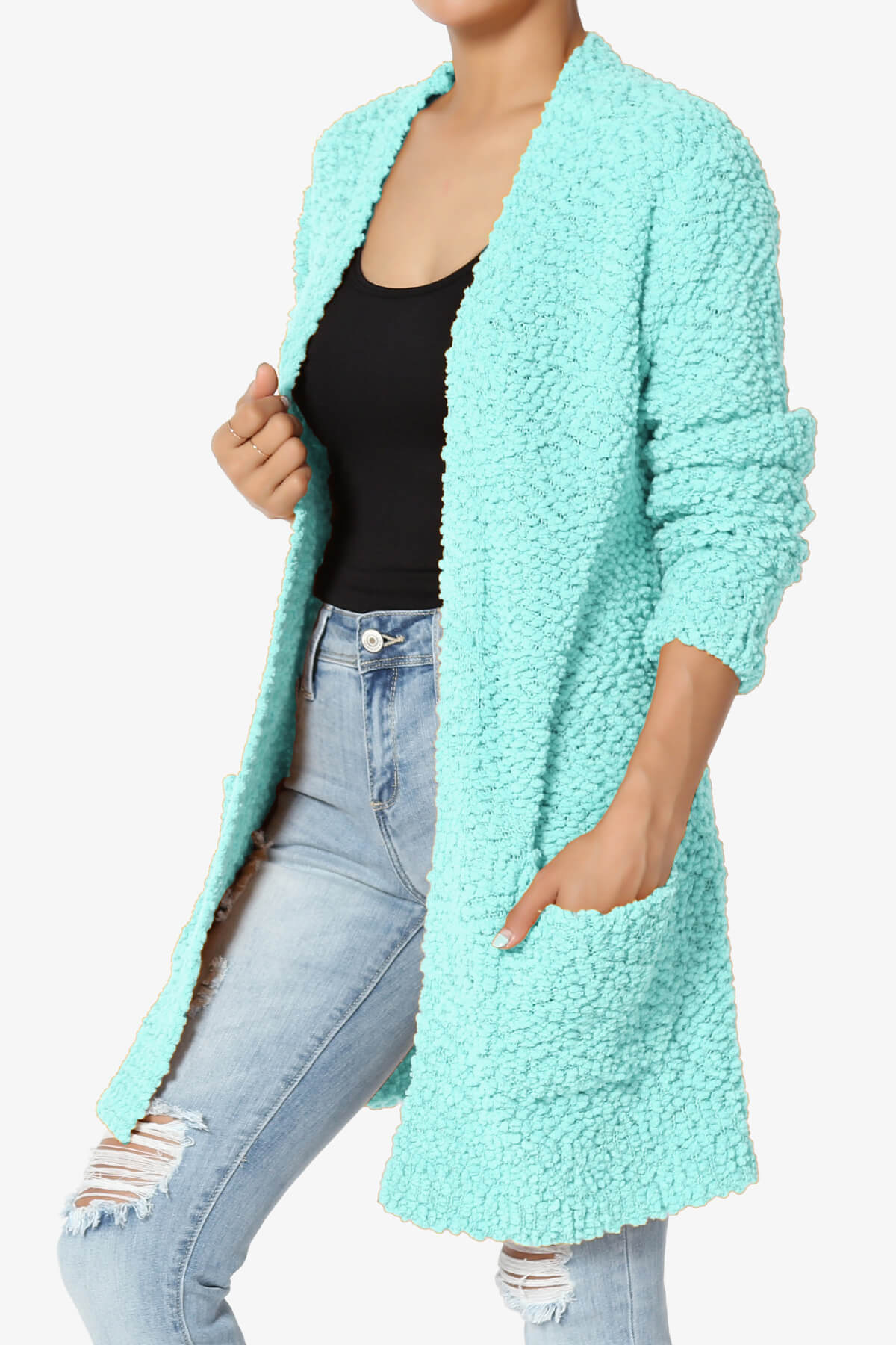 Barry Soft Popcorn Knit Sweater Cardigan BLUE MINT_3