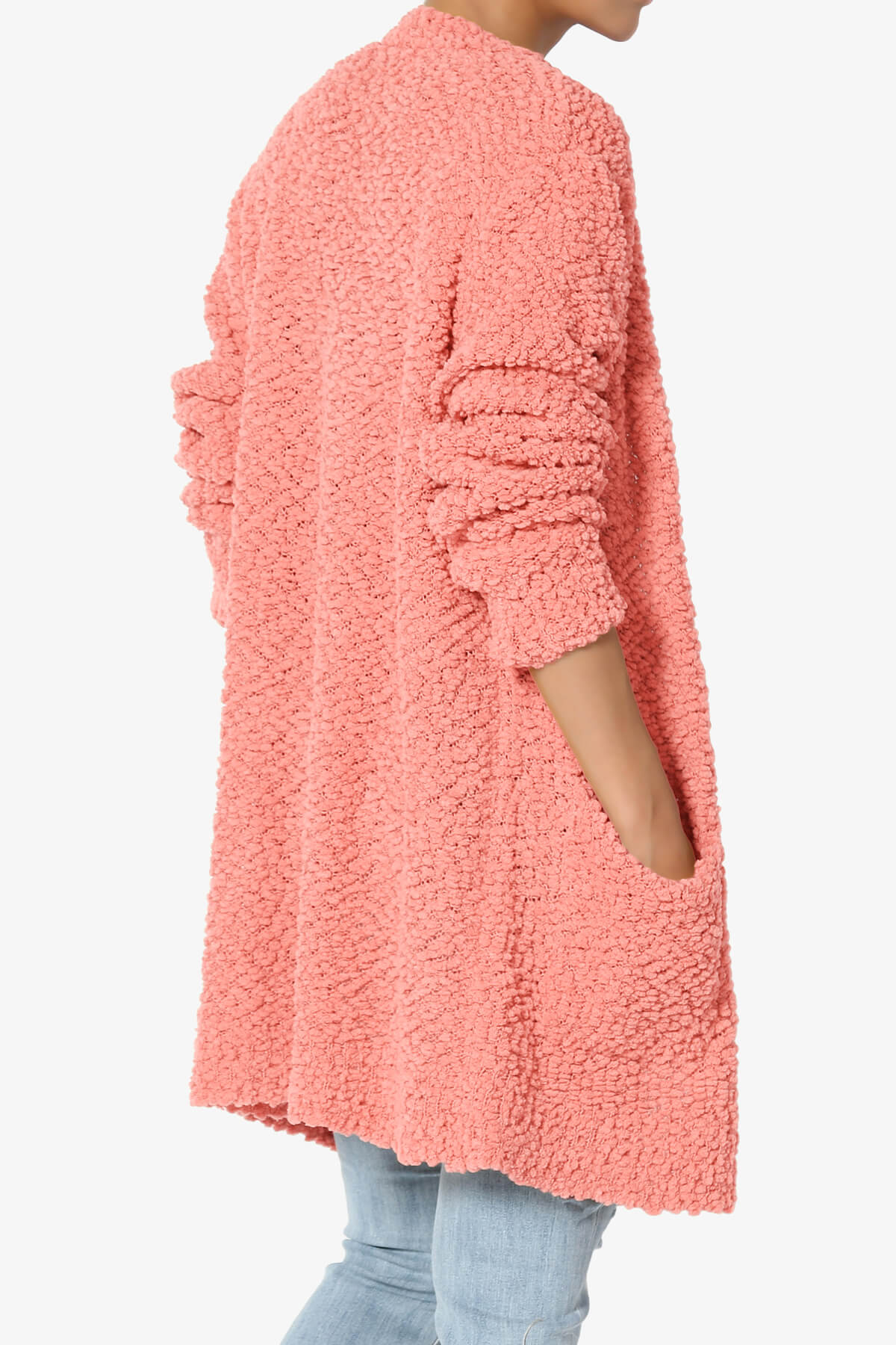 Barry Soft Popcorn Knit Sweater Cardigan CORAL_4