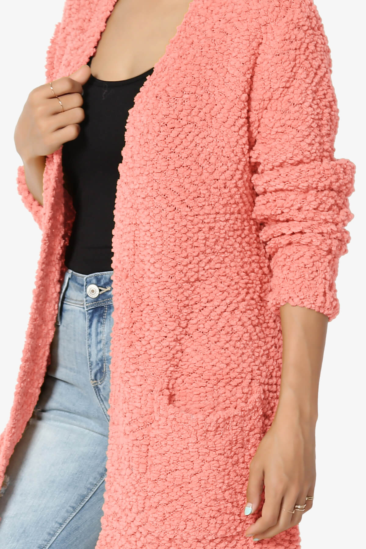 Barry Soft Popcorn Knit Sweater Cardigan CORAL_5