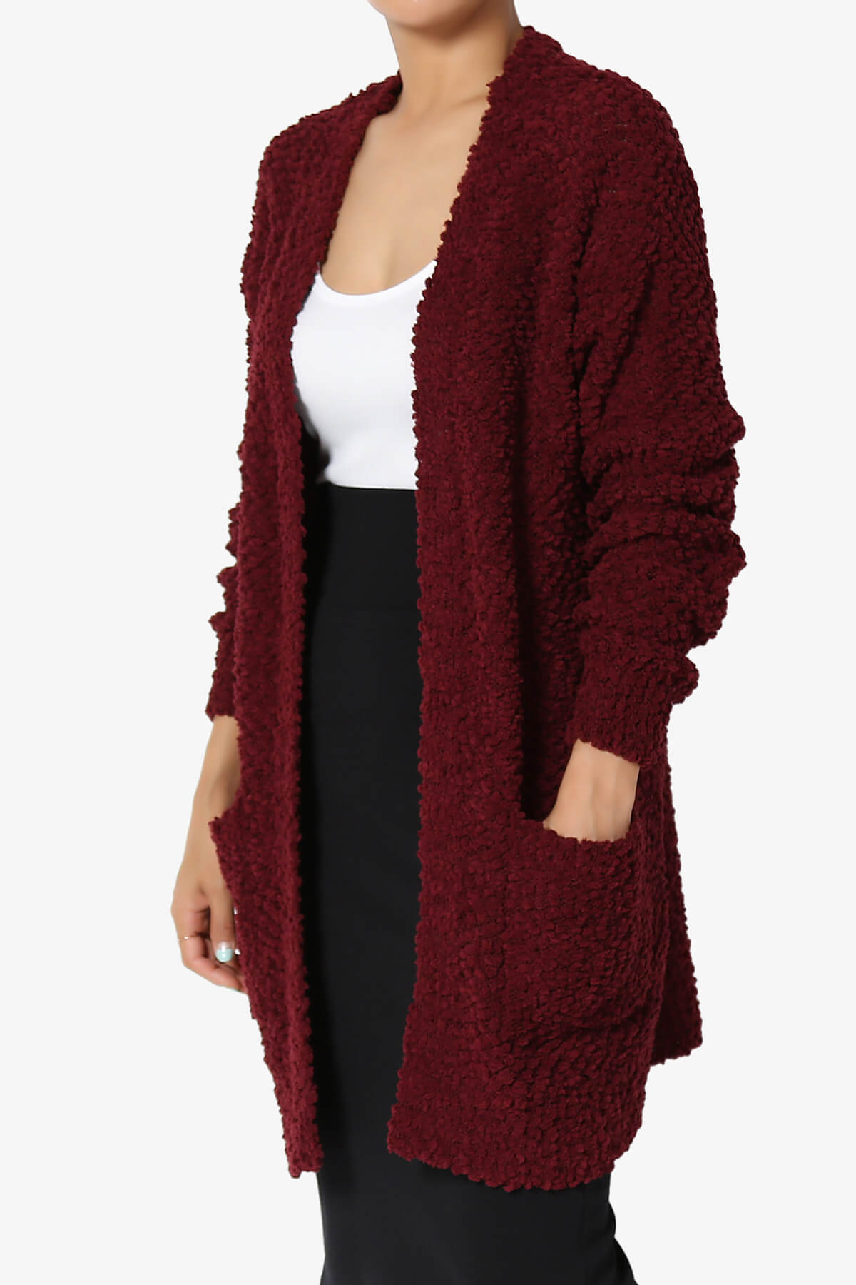 Barry Soft Popcorn Knit Sweater Cardigan DARK BURGUNDY_3