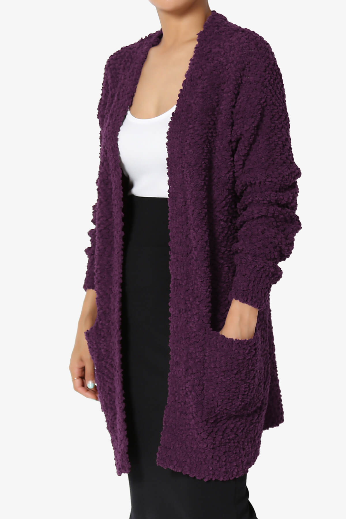Barry Soft Popcorn Knit Sweater Cardigan DARK PLUM_3