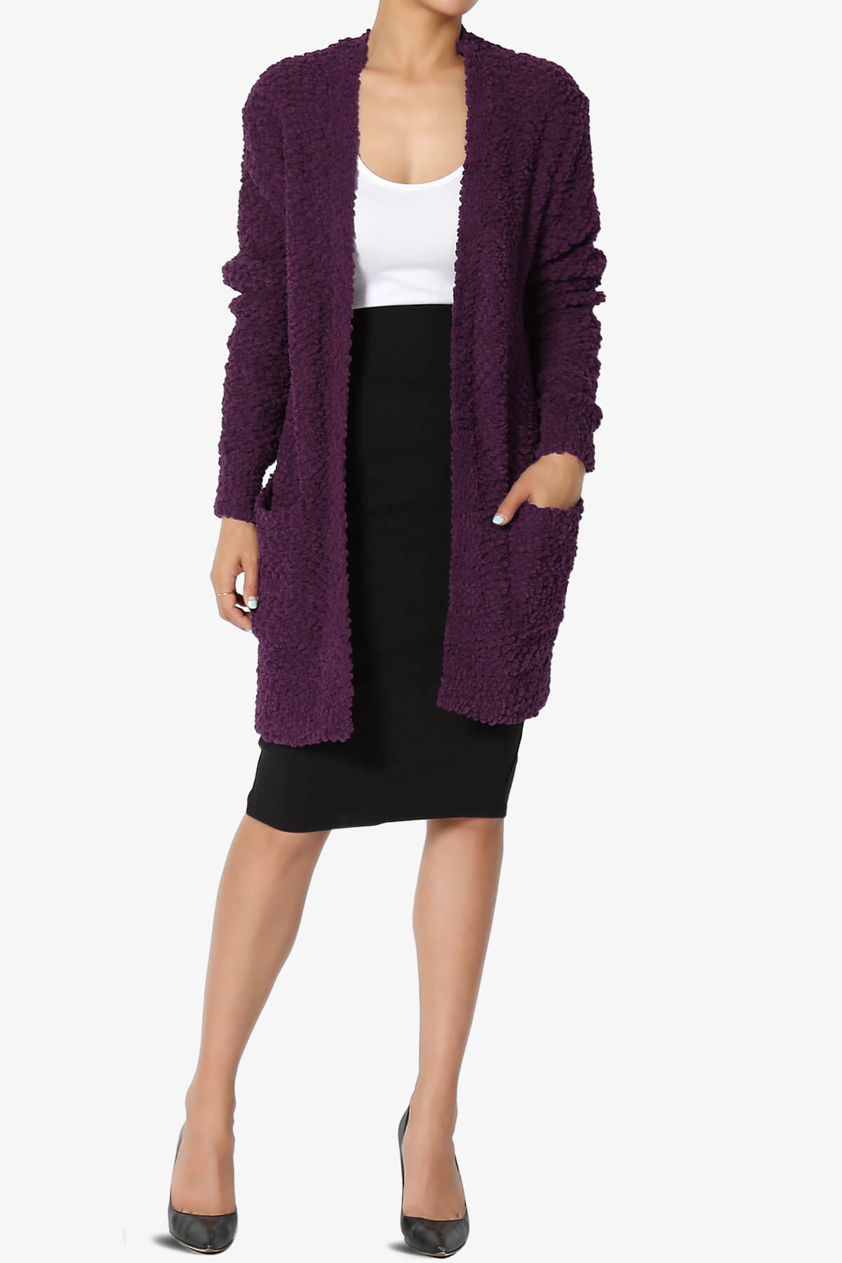 Barry Soft Popcorn Knit Sweater Cardigan DARK PLUM_6