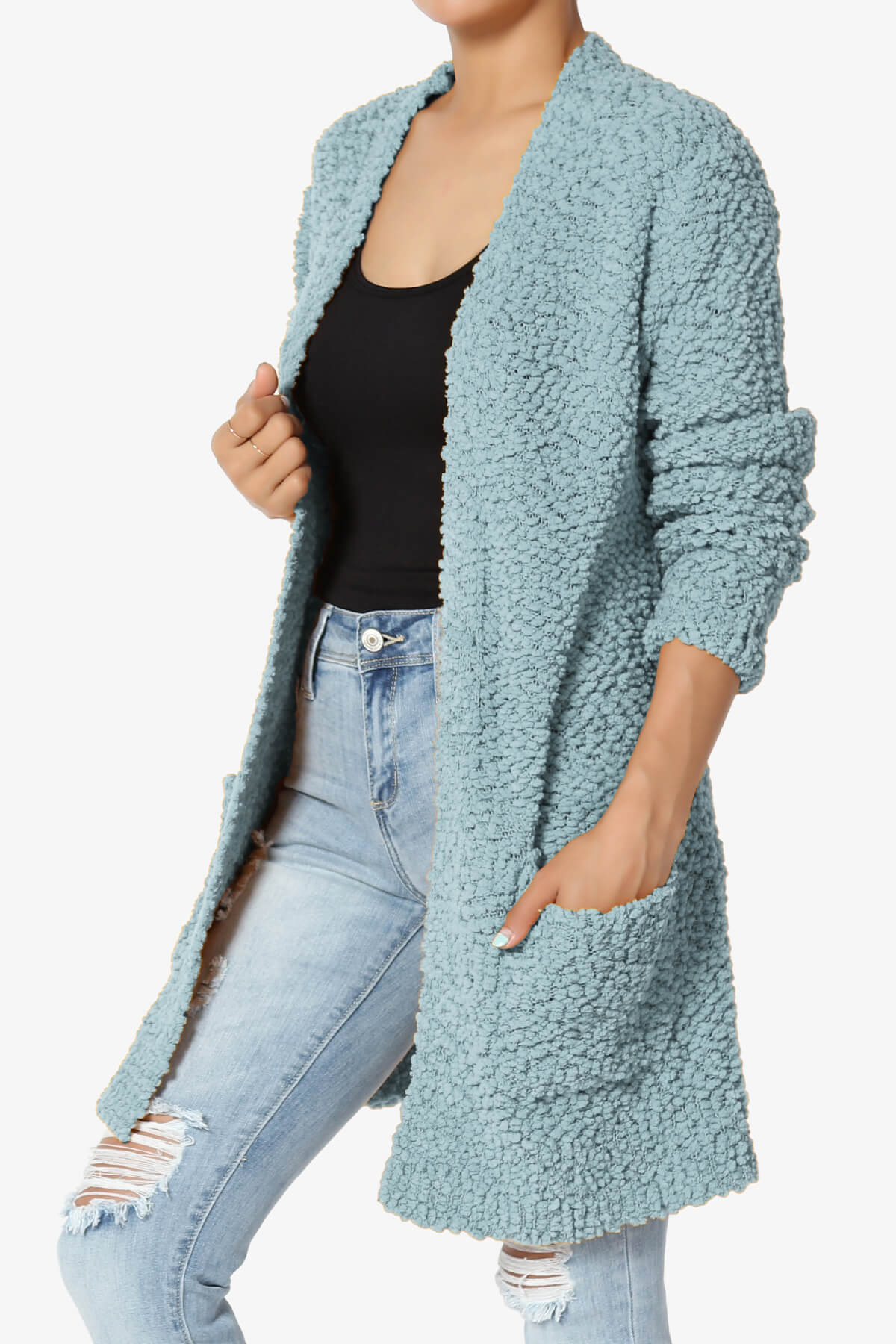 Barry Soft Popcorn Knit Sweater Cardigan DUSTY BLUE_3