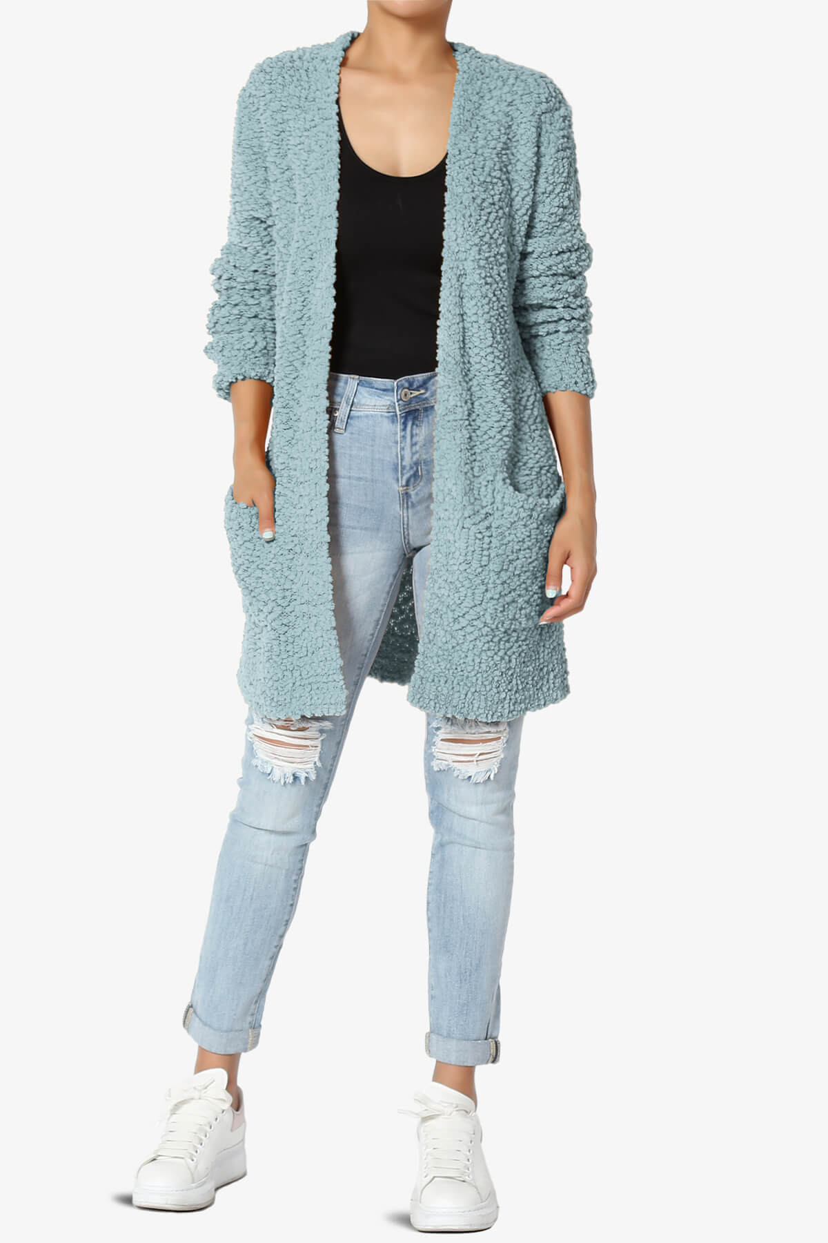 Barry Soft Popcorn Knit Sweater Cardigan DUSTY BLUE_6