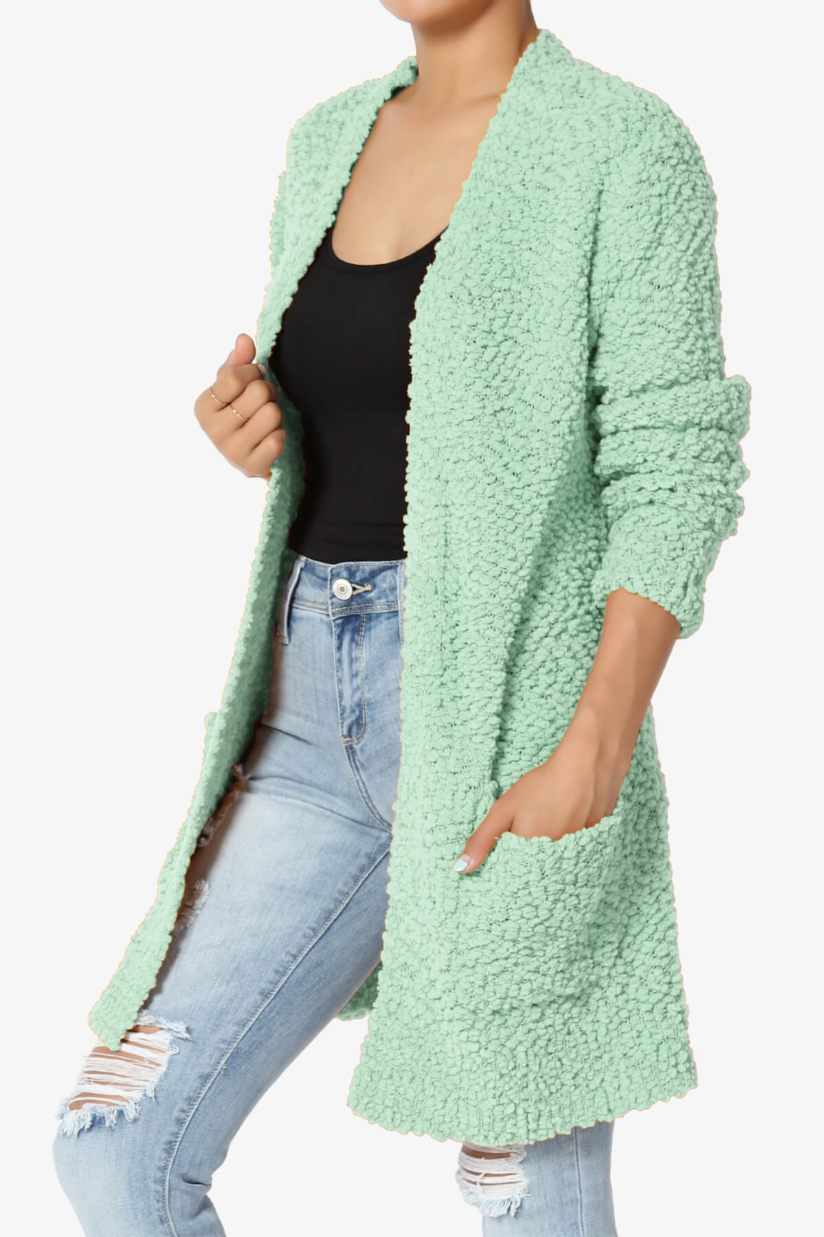 Barry Soft Popcorn Knit Sweater Cardigan DUSTY MINT_3