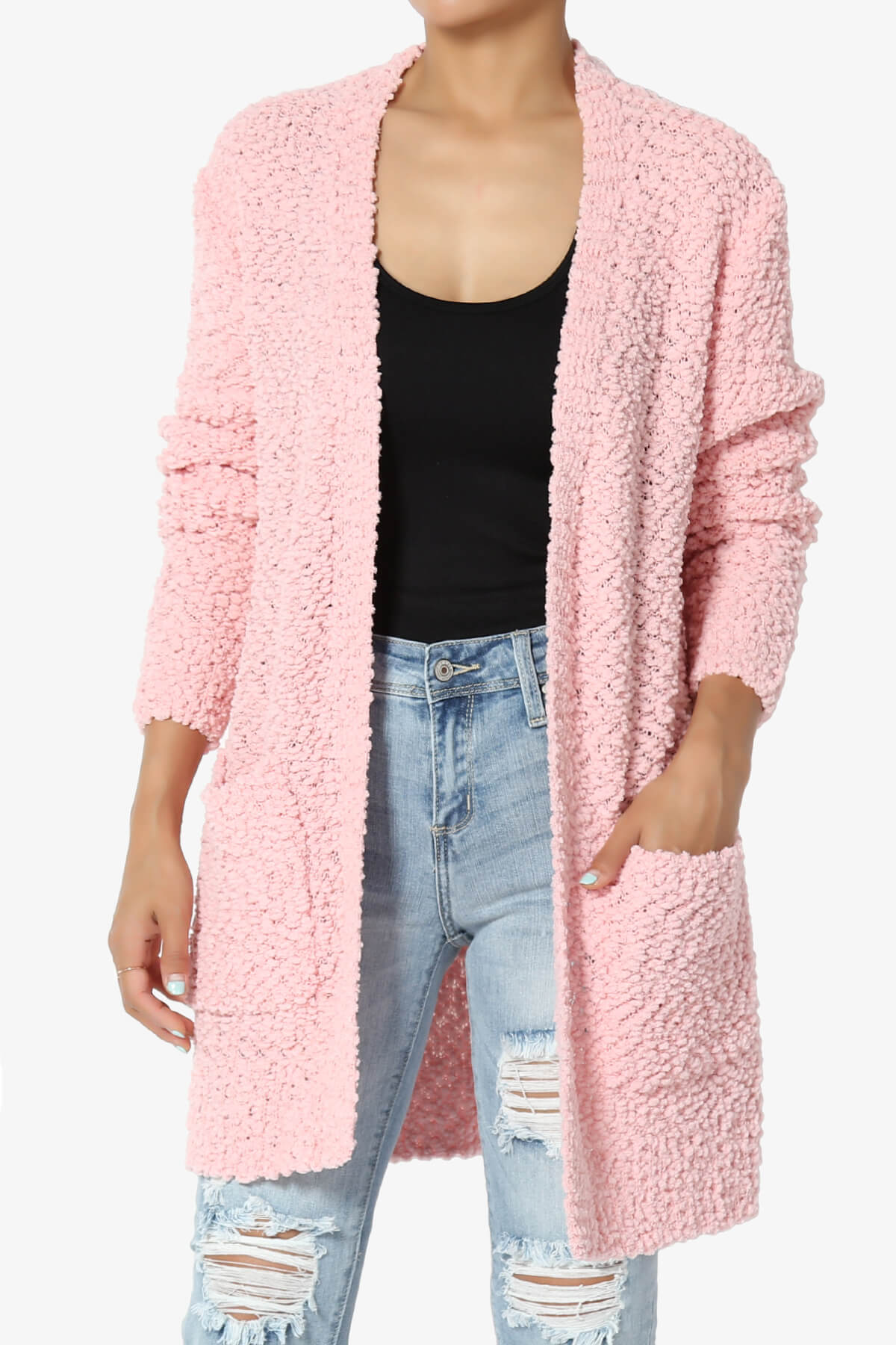 Barry Soft Popcorn Knit Sweater Cardigan DUSTY PINK_1