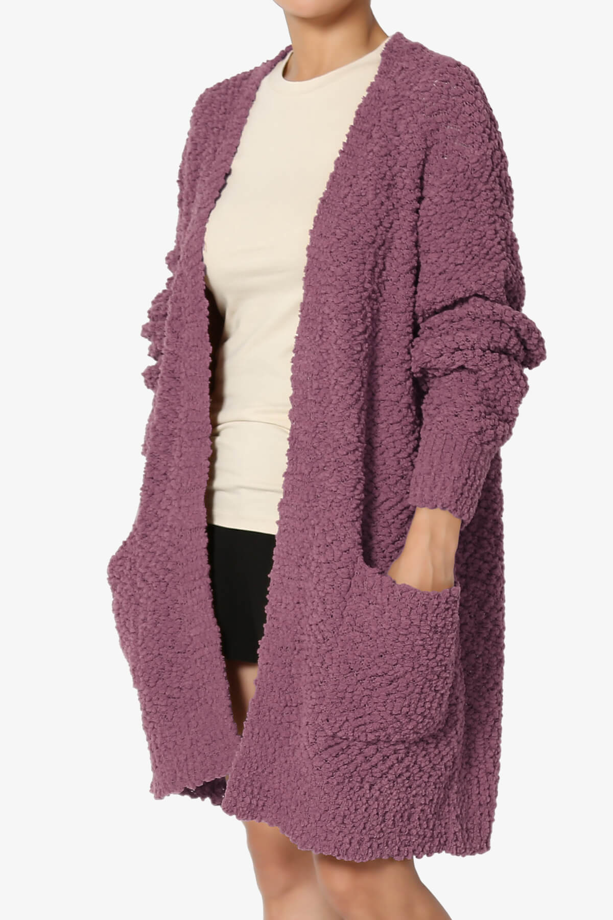 Barry Soft Popcorn Knit Sweater Cardigan DUSTY PLUM_3