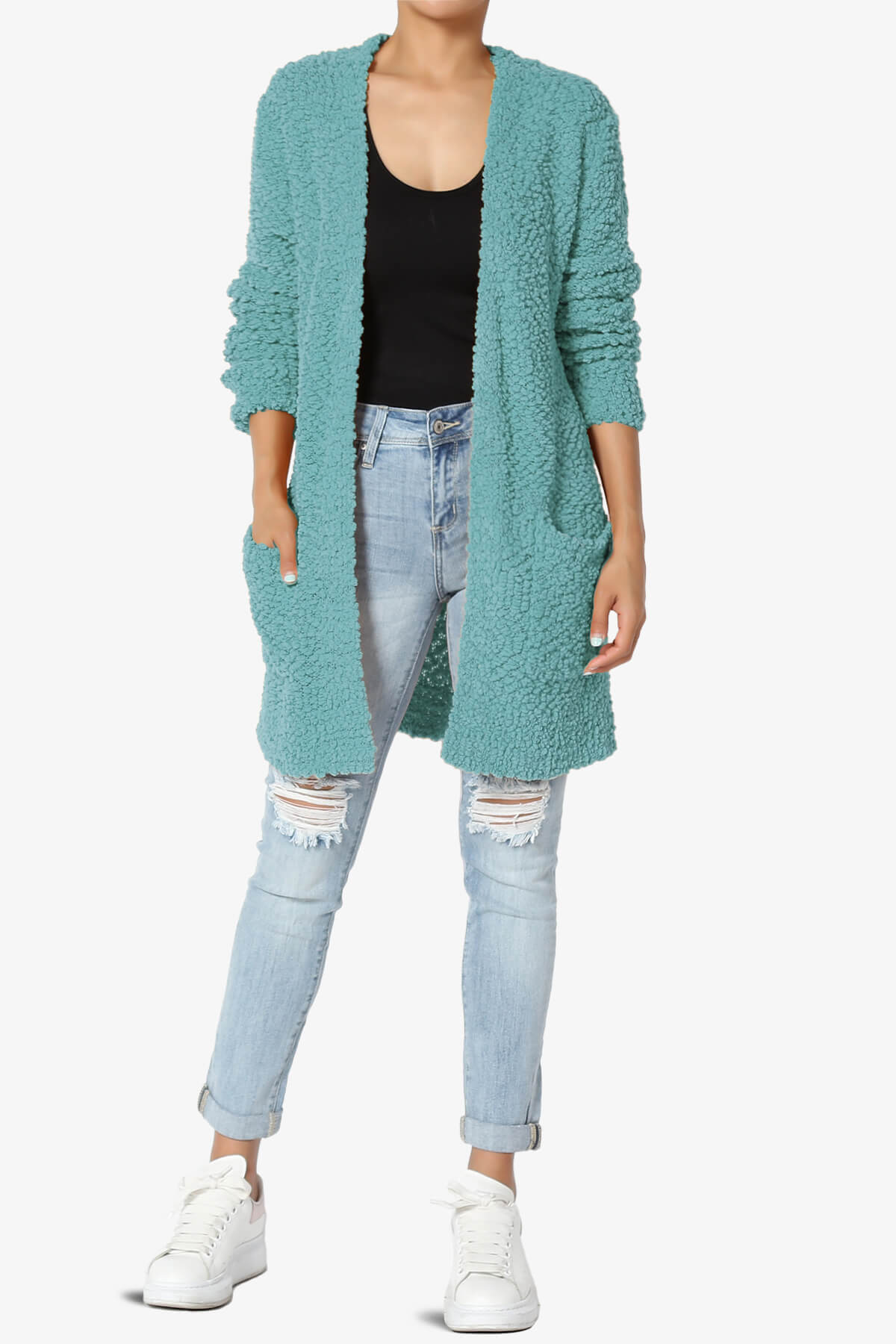 Barry Soft Popcorn Knit Sweater Cardigan DUSTY TEAL_6