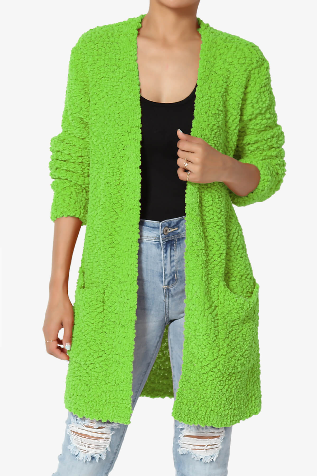 Barry Soft Popcorn Knit Sweater Cardigan GREEN_1