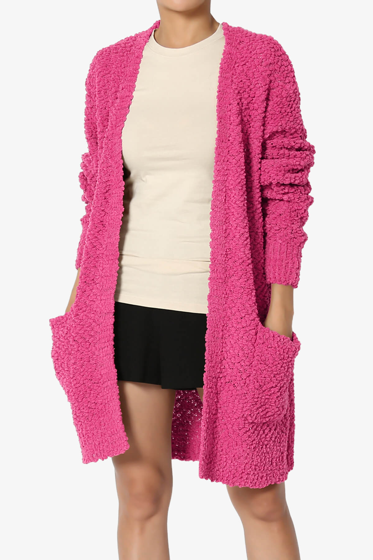 Barry Soft Popcorn Knit Sweater Cardigan HOT PINK_1