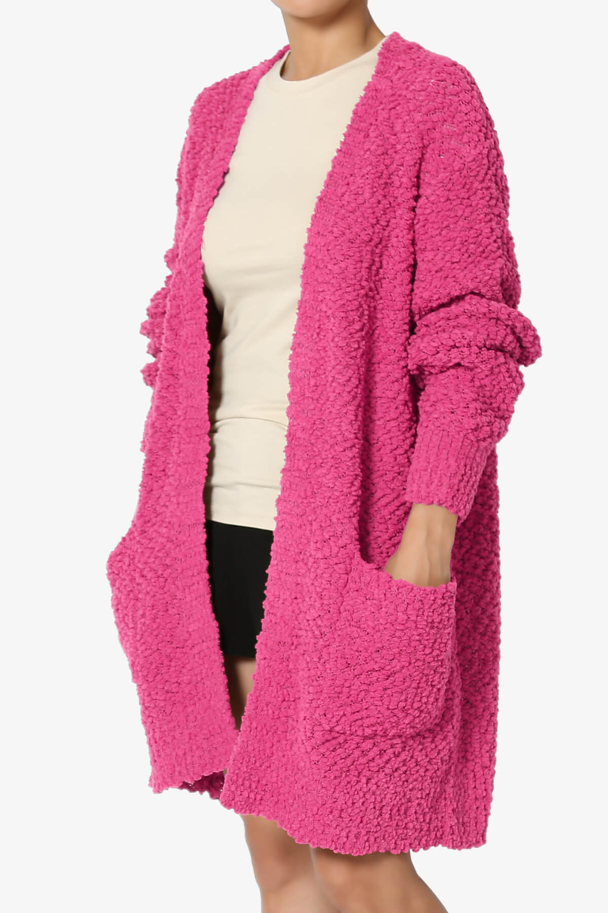 Barry Soft Popcorn Knit Sweater Cardigan HOT PINK_3
