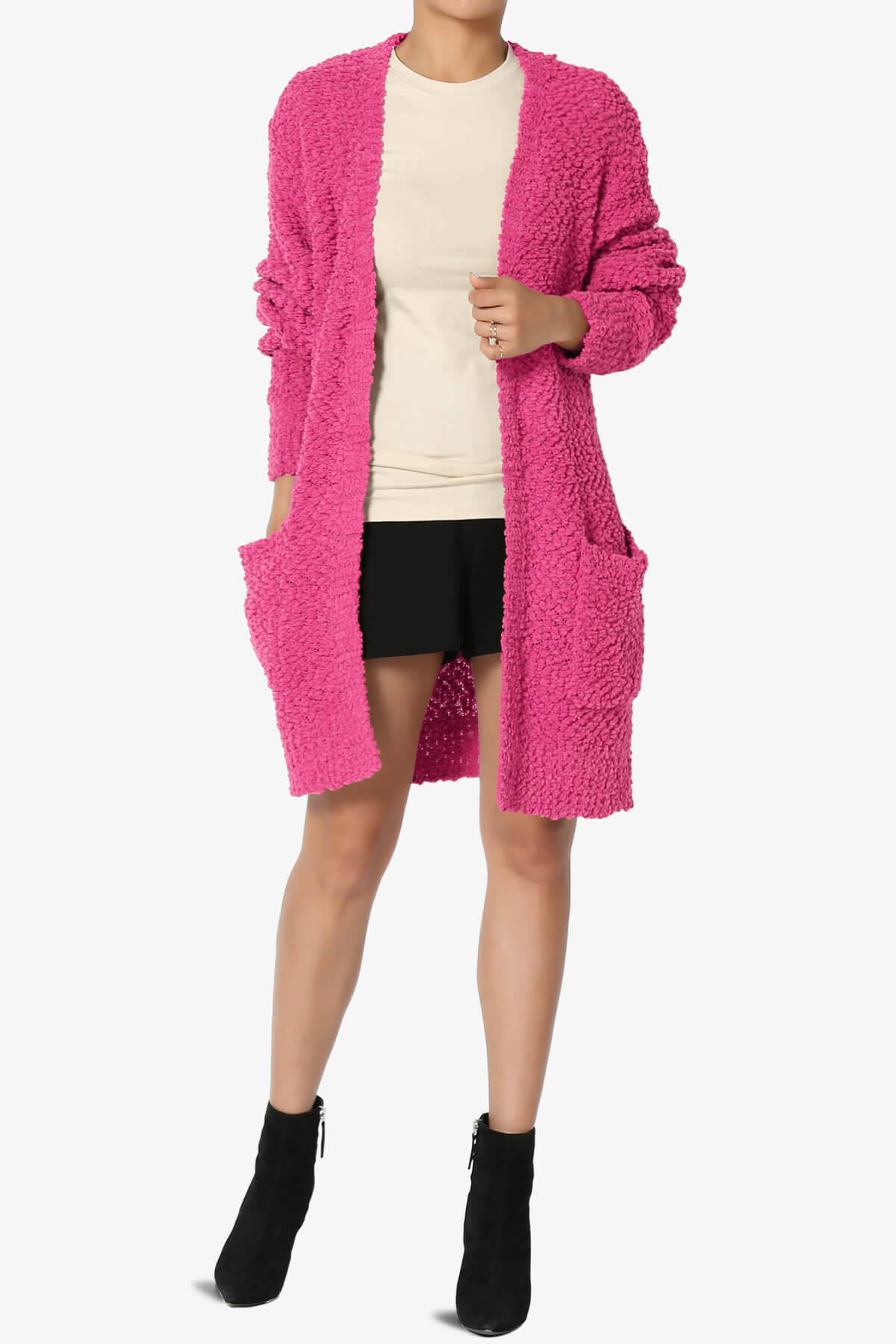 Barry Soft Popcorn Knit Sweater Cardigan HOT PINK_6