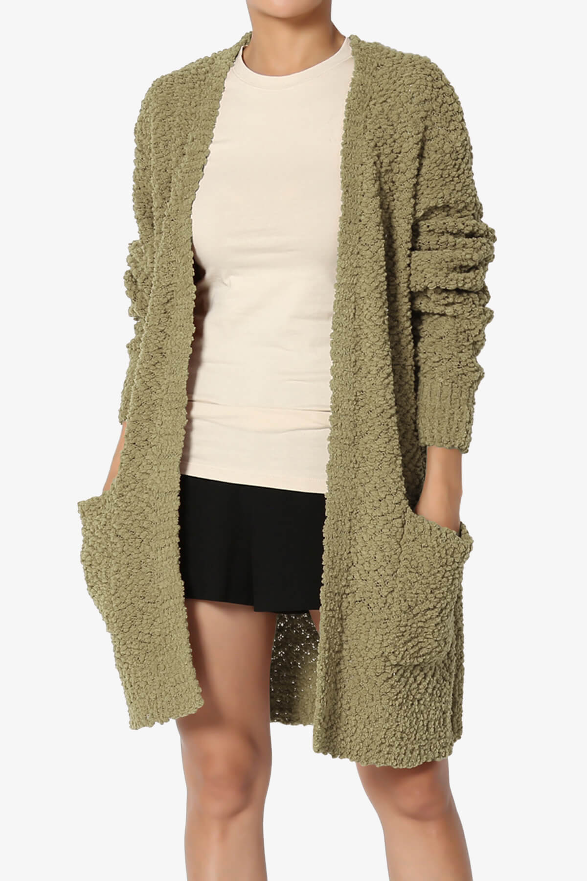 Barry Soft Popcorn Knit Sweater Cardigan KHAKI GREEN_1
