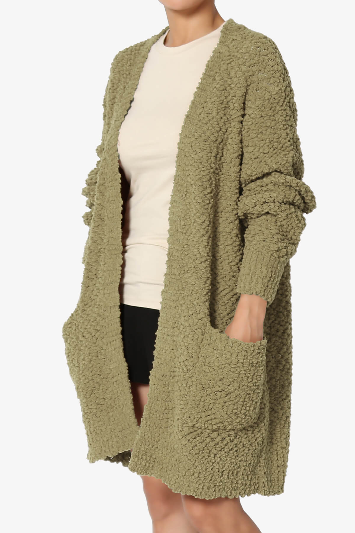 Barry Soft Popcorn Knit Sweater Cardigan KHAKI GREEN_3