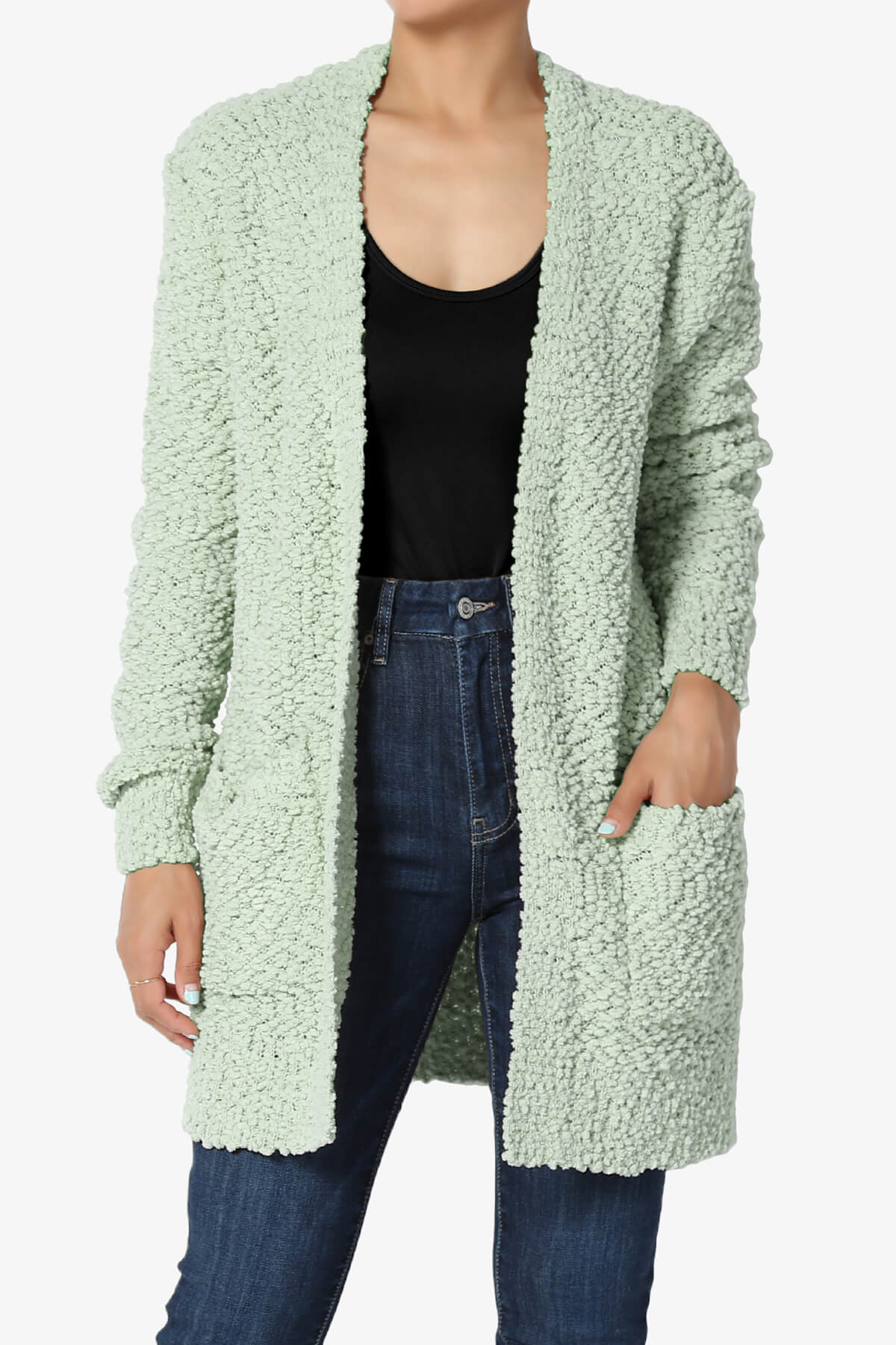 Barry Soft Popcorn Knit Sweater Cardigan LIGHT SAGE_1