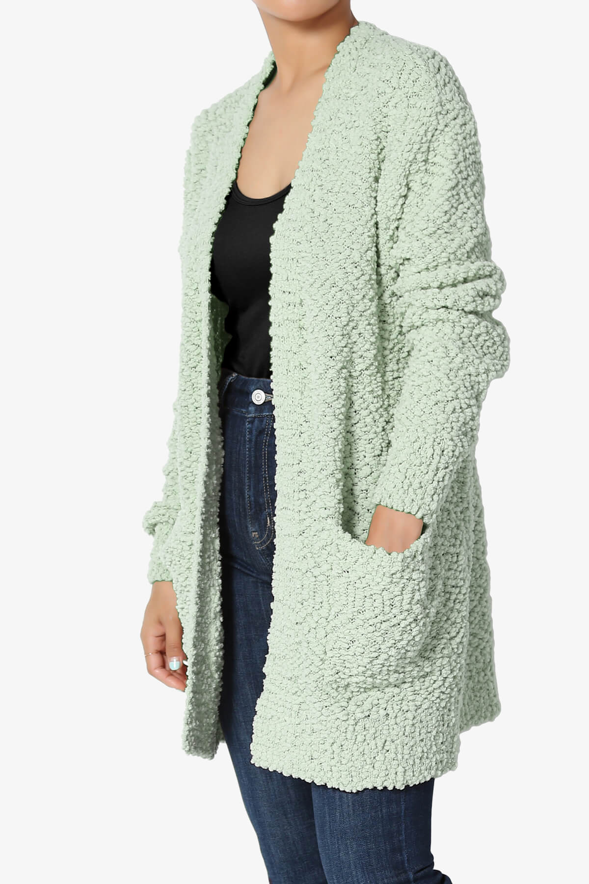 Barry Soft Popcorn Knit Sweater Cardigan LIGHT SAGE_3