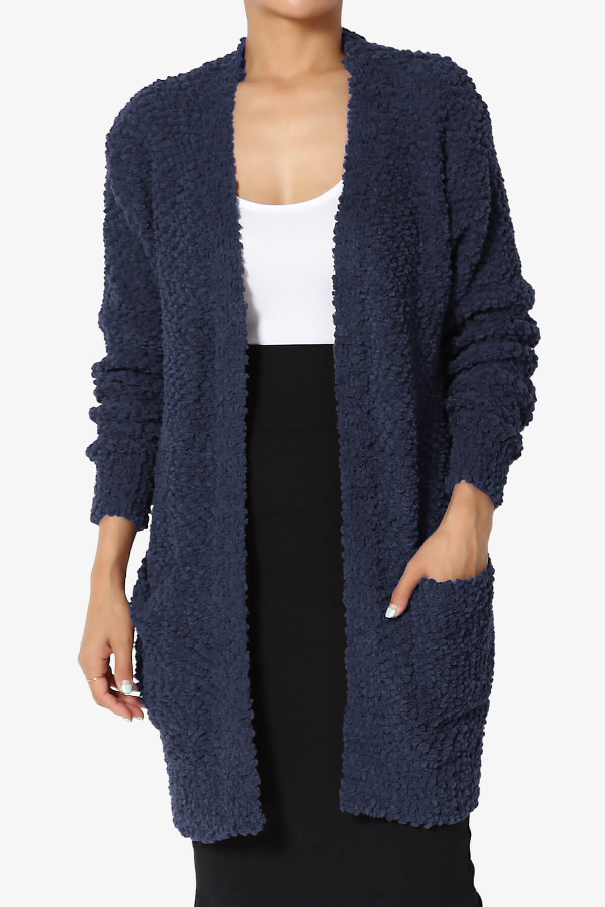 Barry Soft Popcorn Knit Sweater Cardigan NAVY_1