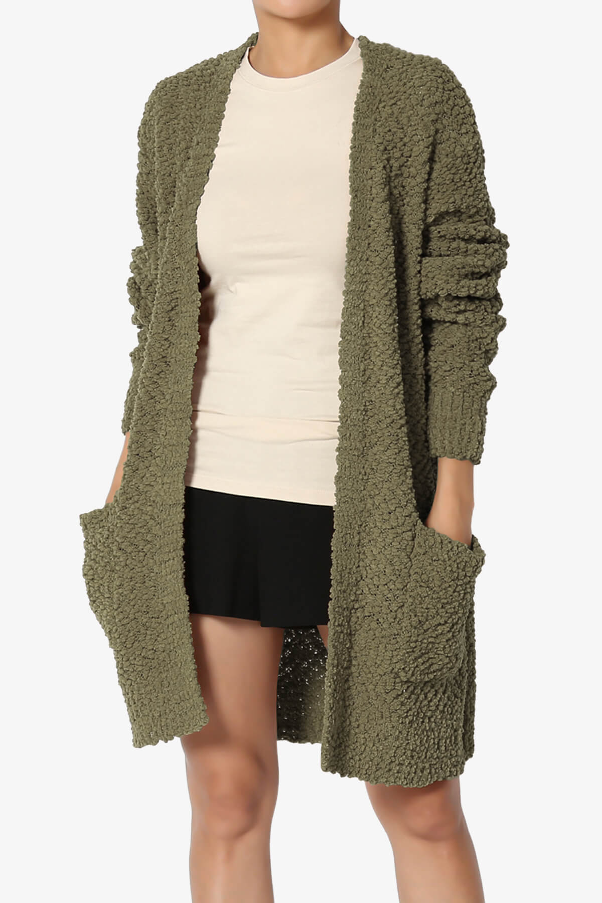 Barry Soft Popcorn Knit Sweater Cardigan OLIVE KHAKI_1