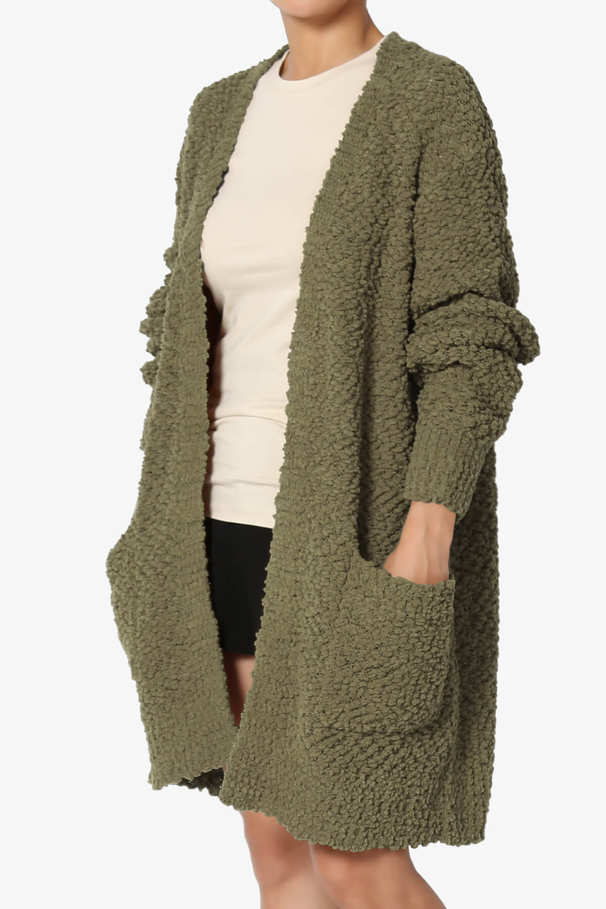 Barry Soft Popcorn Knit Sweater Cardigan OLIVE KHAKI_3