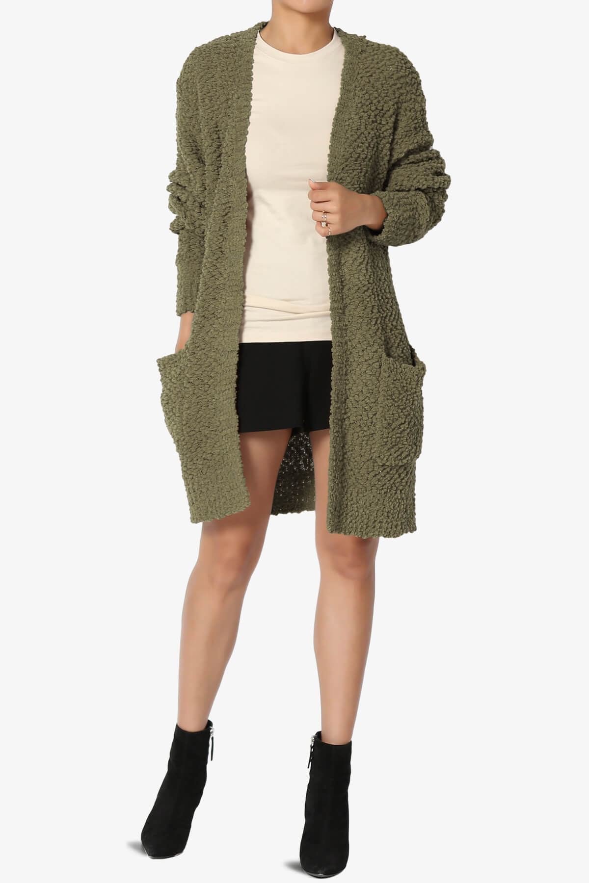 Barry Soft Popcorn Knit Sweater Cardigan OLIVE KHAKI_6