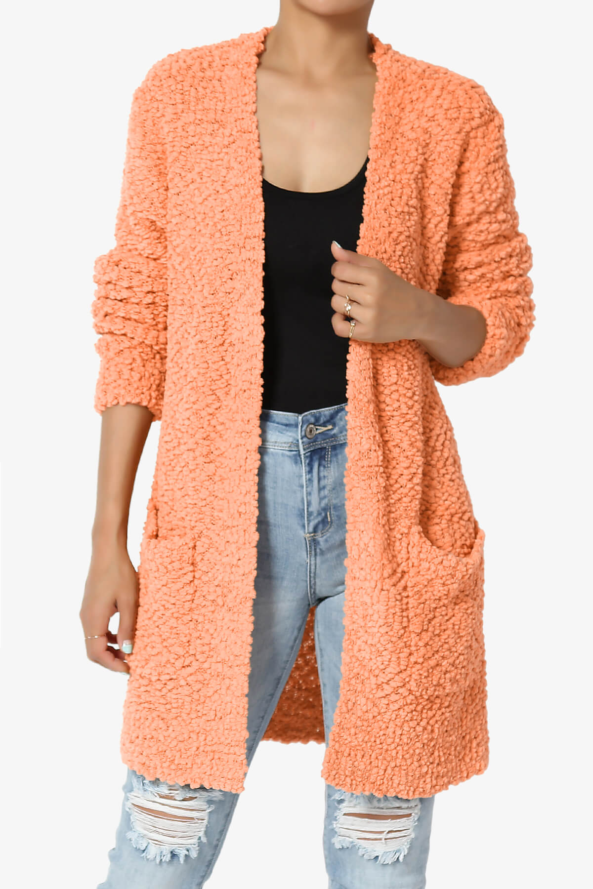 Barry Soft Popcorn Knit Sweater Cardigan PEACH_1