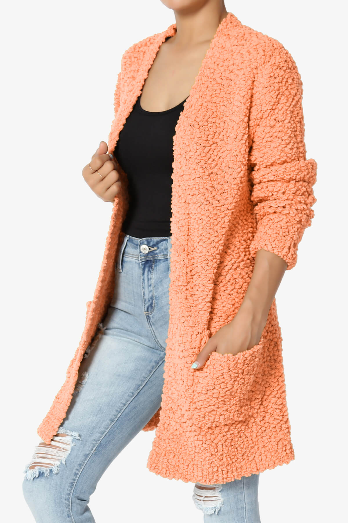 Barry Soft Popcorn Knit Sweater Cardigan PEACH_3