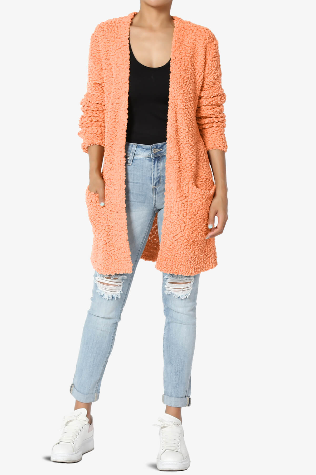 Barry Soft Popcorn Knit Sweater Cardigan PEACH_6