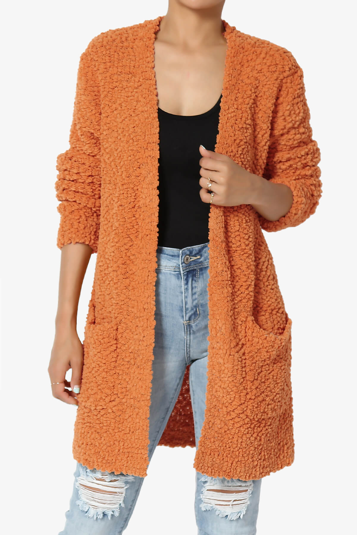 Barry Soft Popcorn Knit Sweater Cardigan PERSIMMON_1