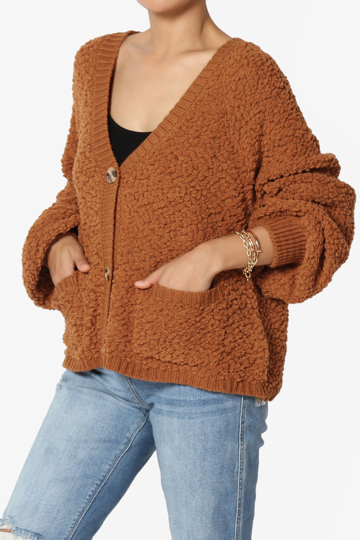 Barry Fuzzy Knit Button Boxy Crop Cardigan ALMOND_3