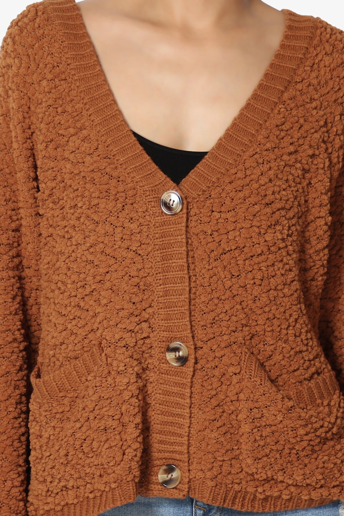 Barry Fuzzy Knit Button Boxy Crop Cardigan ALMOND_5