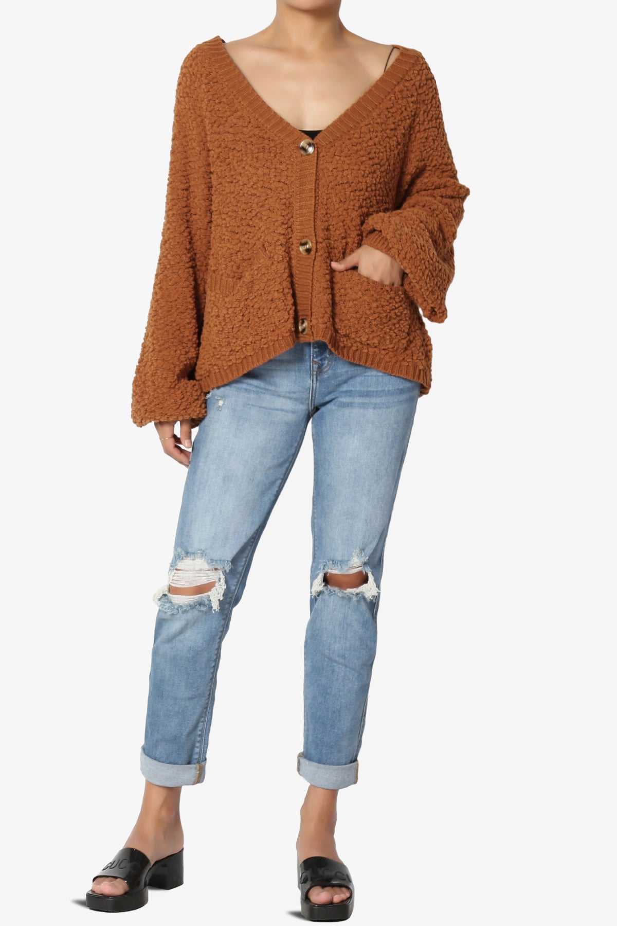 Barry Fuzzy Knit Button Boxy Crop Cardigan ALMOND_6
