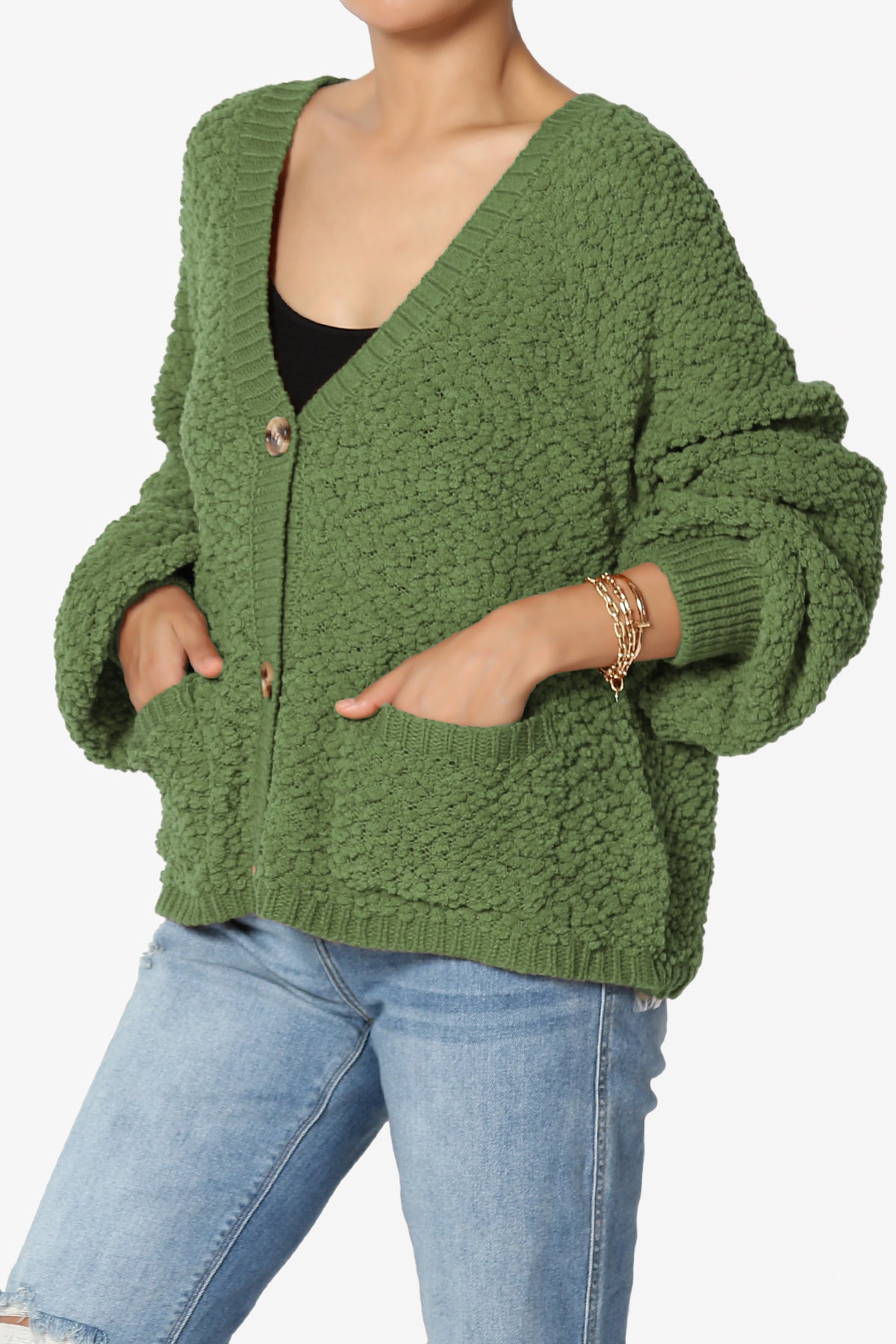 Barry Fuzzy Knit Button Boxy Crop Cardigan ASH OLIVE_3