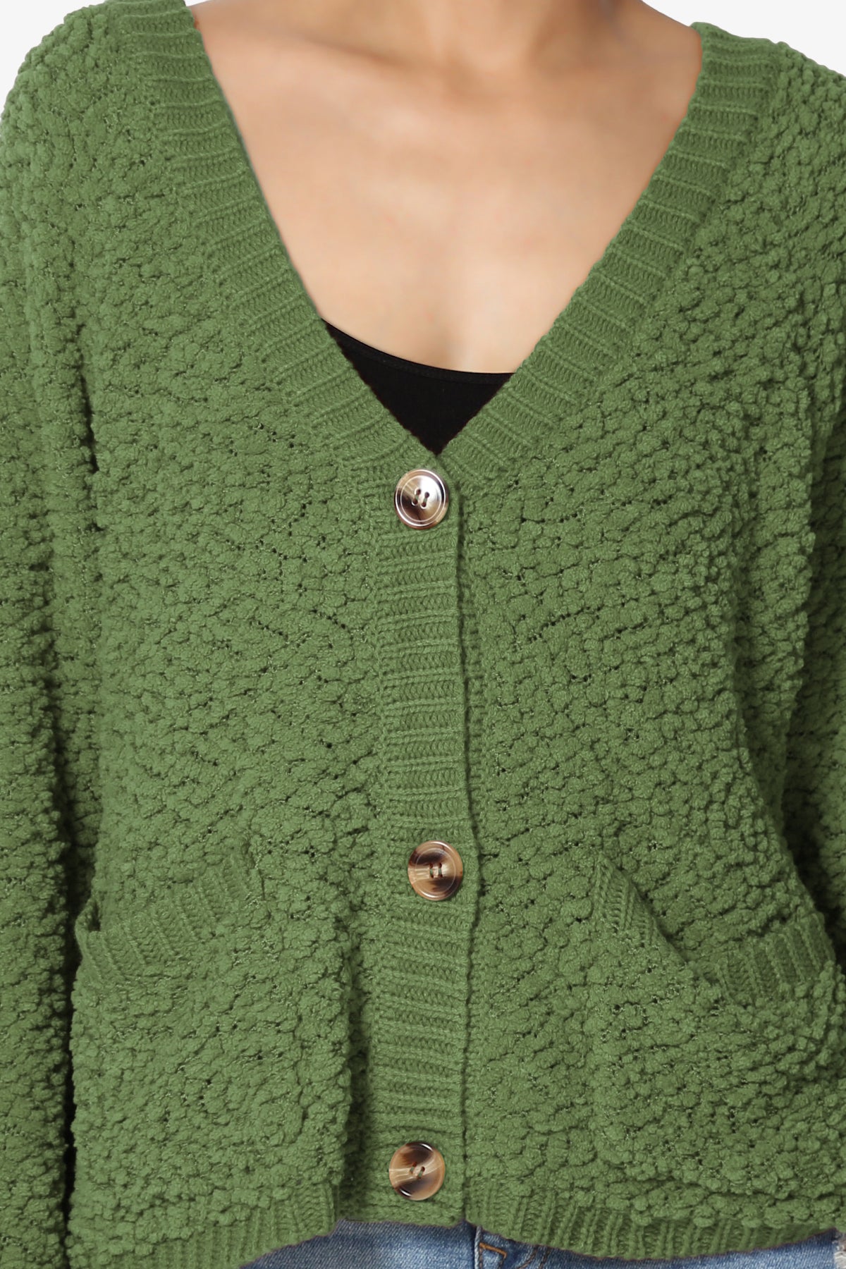 Barry Fuzzy Knit Button Boxy Crop Cardigan ASH OLIVE_5