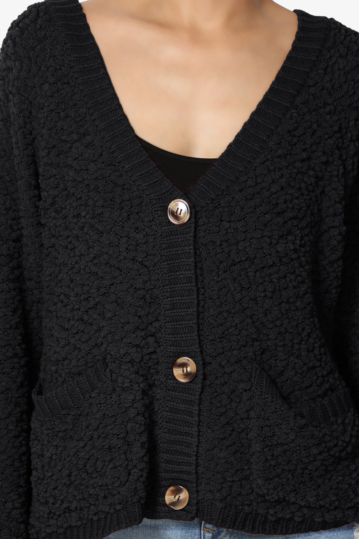 Barry Fuzzy Knit Button Boxy Crop Cardigan BLACK_5