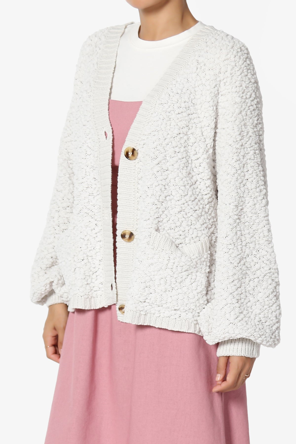 Barry Fuzzy Knit Button Boxy Crop Cardigan BONE_3