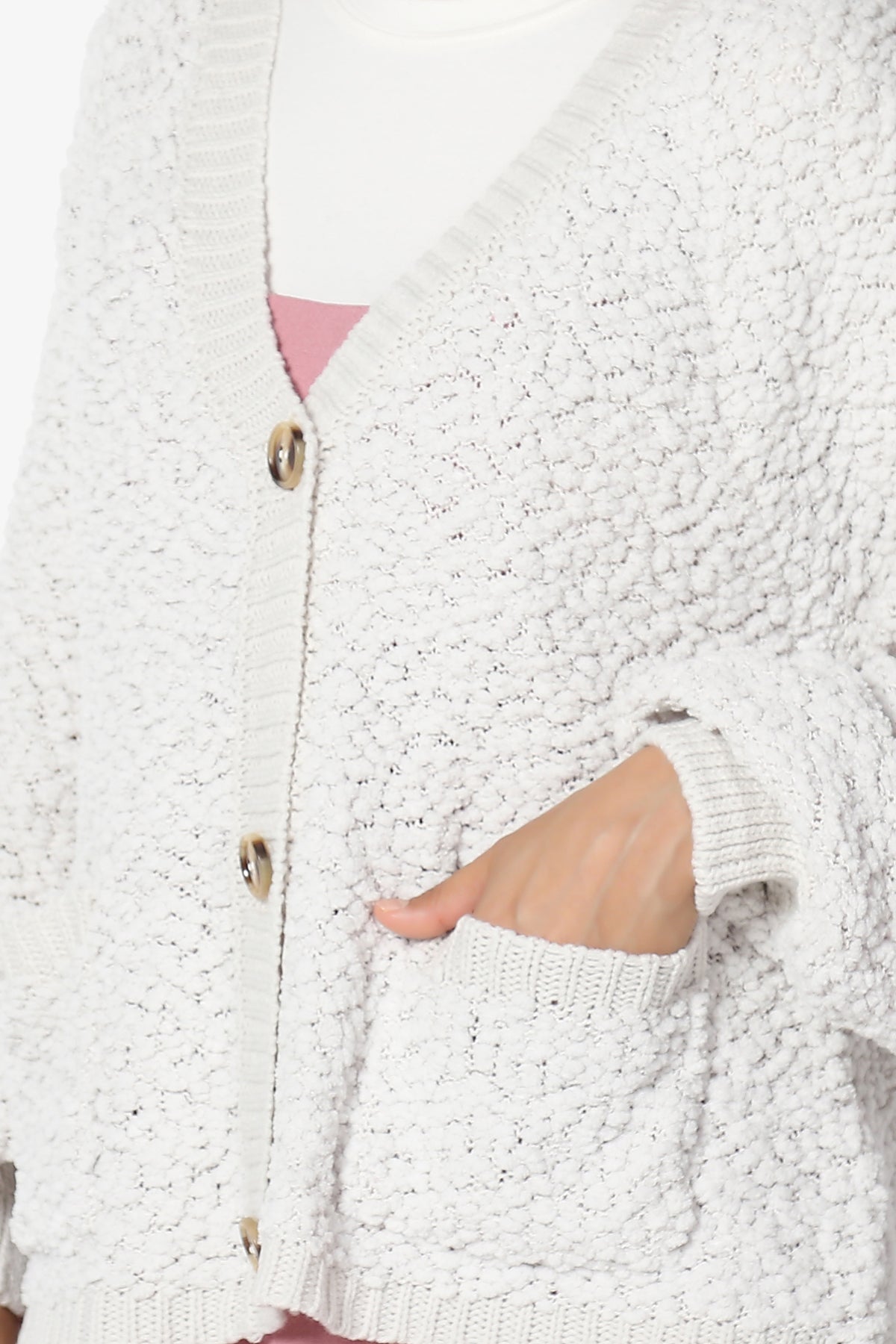 Barry Fuzzy Knit Button Boxy Crop Cardigan BONE_5