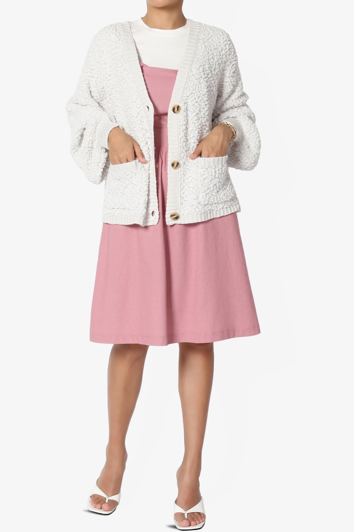 Barry Fuzzy Knit Button Boxy Crop Cardigan BONE_6