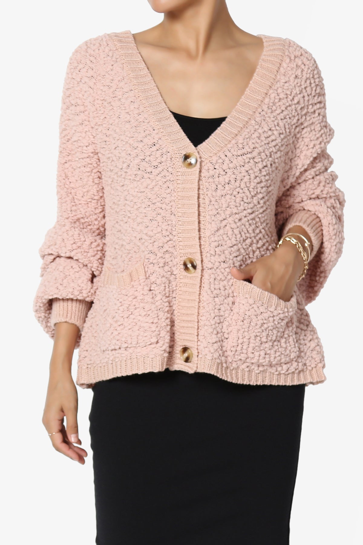 Barry Fuzzy Knit Button Boxy Crop Cardigan DUSTY BLUSH_1