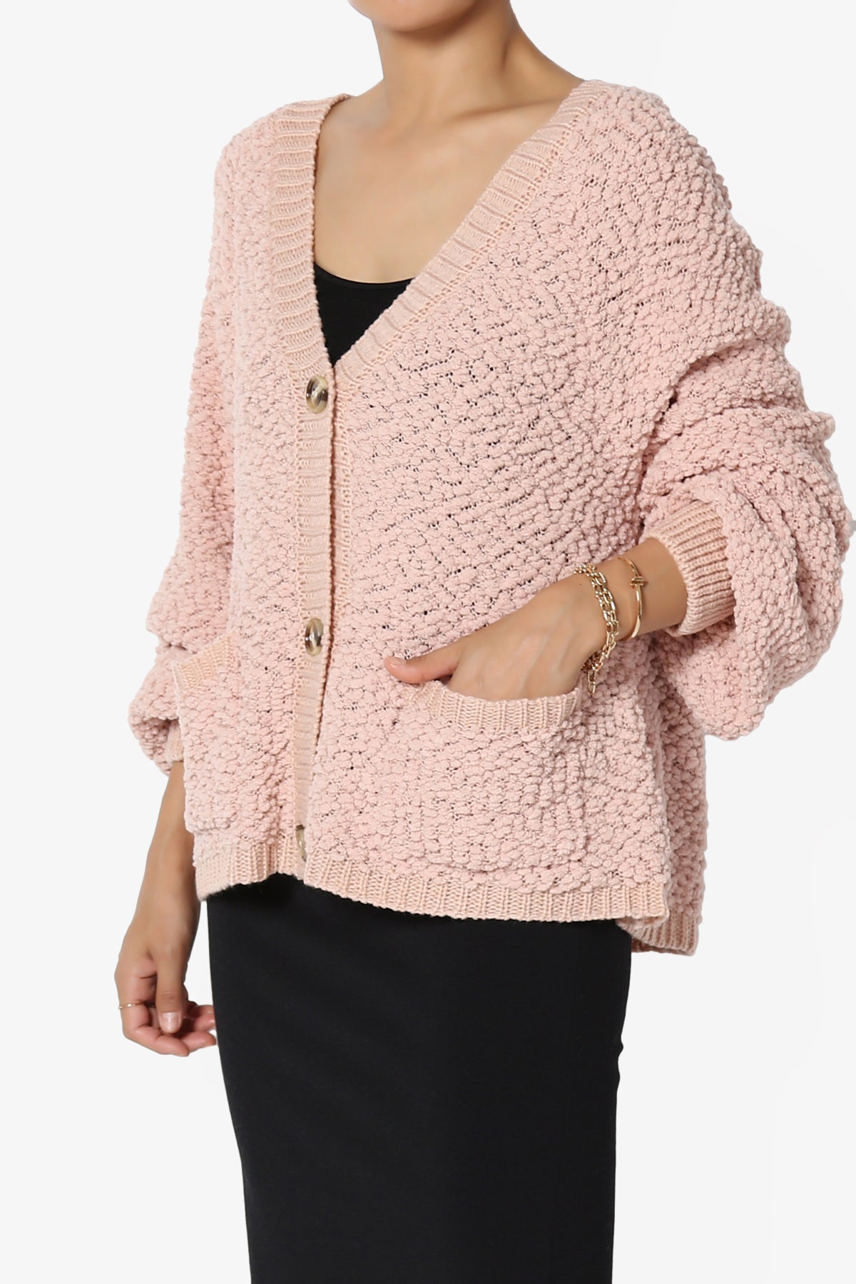 Barry Fuzzy Knit Button Boxy Crop Cardigan DUSTY BLUSH_3