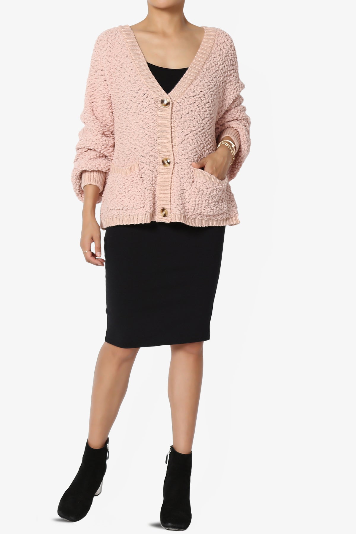 Barry Fuzzy Knit Button Boxy Crop Cardigan DUSTY BLUSH_6