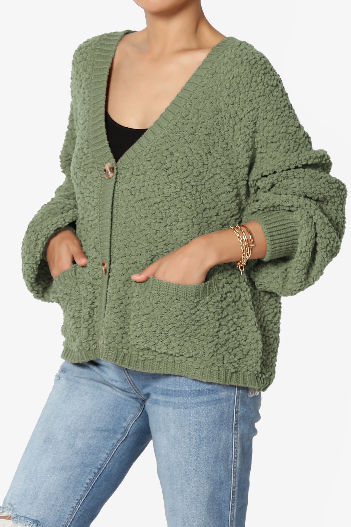 Barry Fuzzy Knit Button Boxy Crop Cardigan DUSTY OLIVE_3