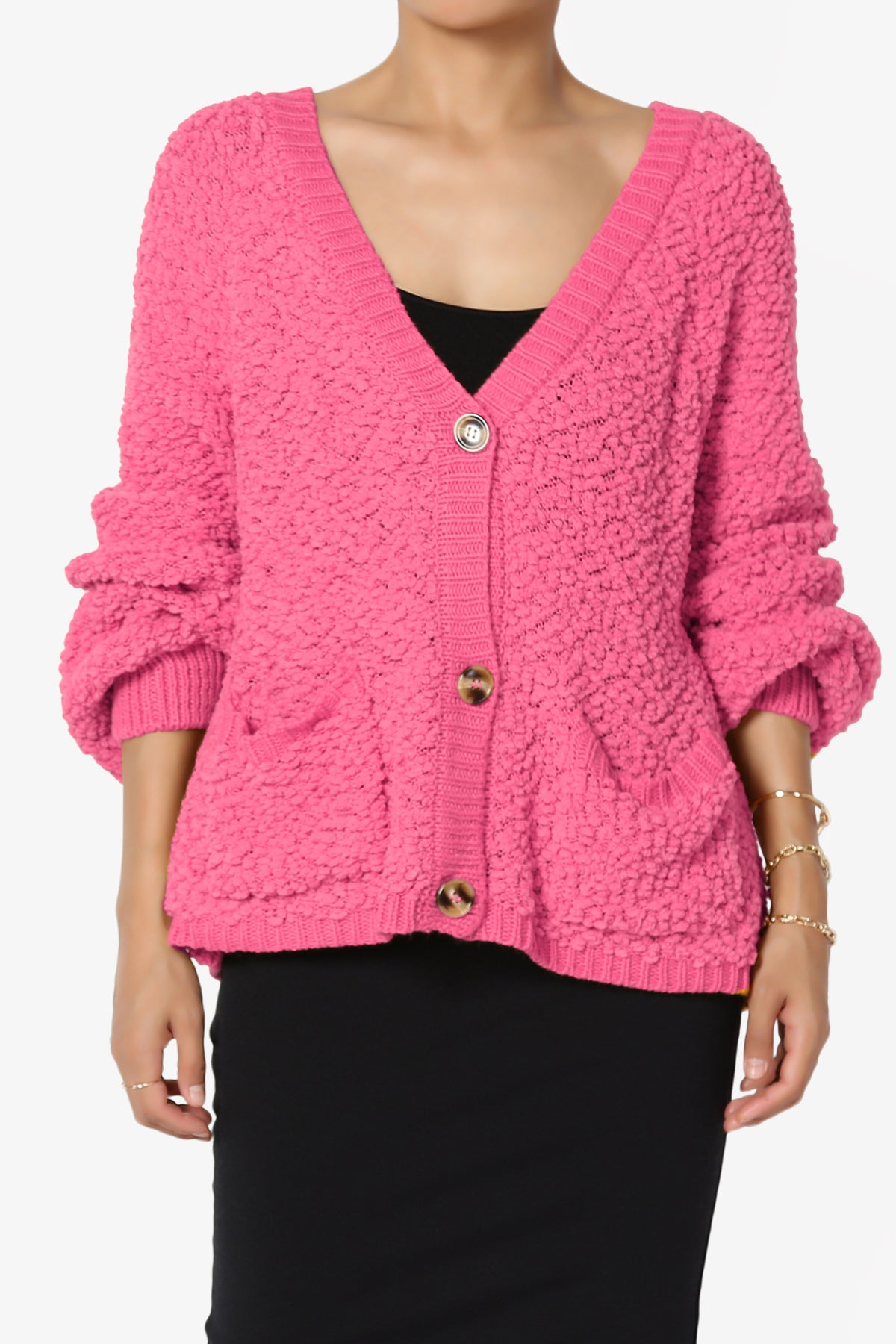 Barry Fuzzy Knit Button Boxy Crop Cardigan FUCHSIA_1