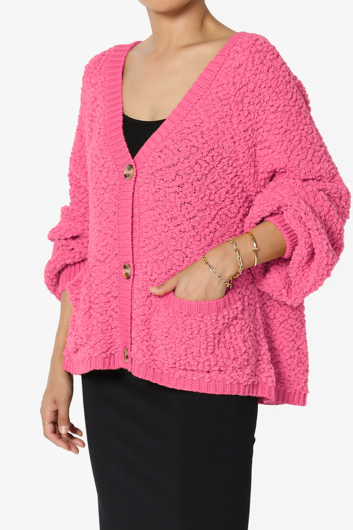 Barry Fuzzy Knit Button Boxy Crop Cardigan FUCHSIA_3