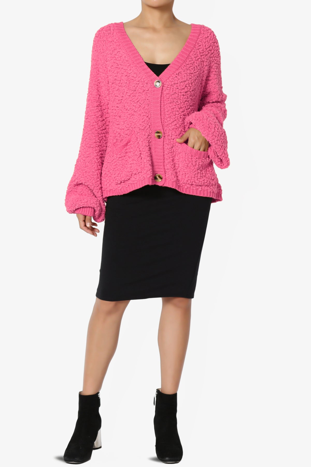 Barry Fuzzy Knit Button Boxy Crop Cardigan FUCHSIA_6
