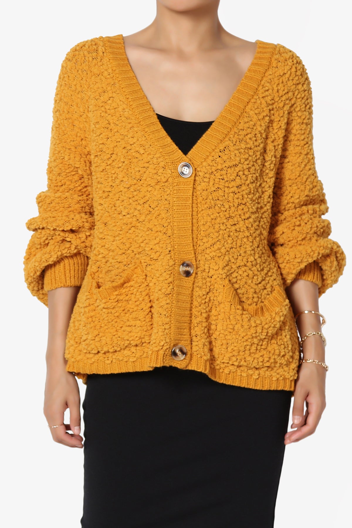 Barry Fuzzy Knit Button Boxy Crop Cardigan GOLDEN MUSTARD_1